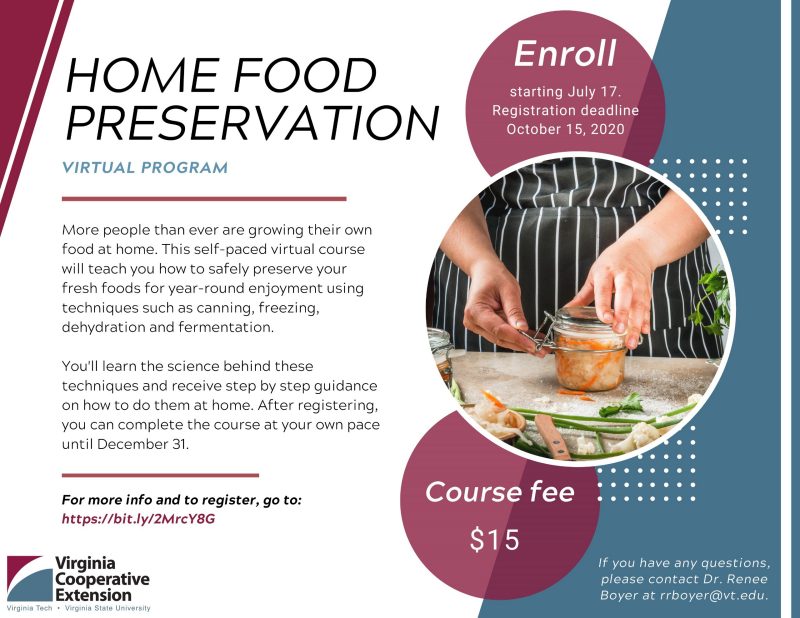 home food preservation advertisement with enrollment information and pair of hands closing jar lid